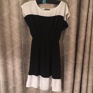 Color block, black and white dress